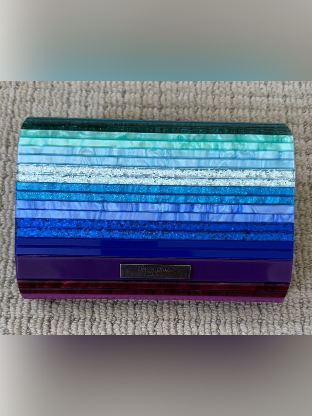 Kurt Geiger Multicolor Striped Acrylic Clutch in Teal, Blue, Purple, Pink - Picture 4 of 6